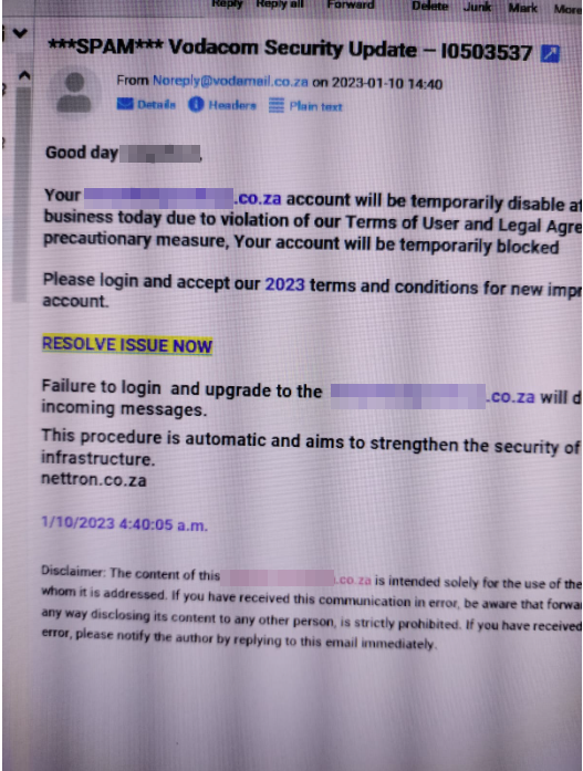 Scam email example 1